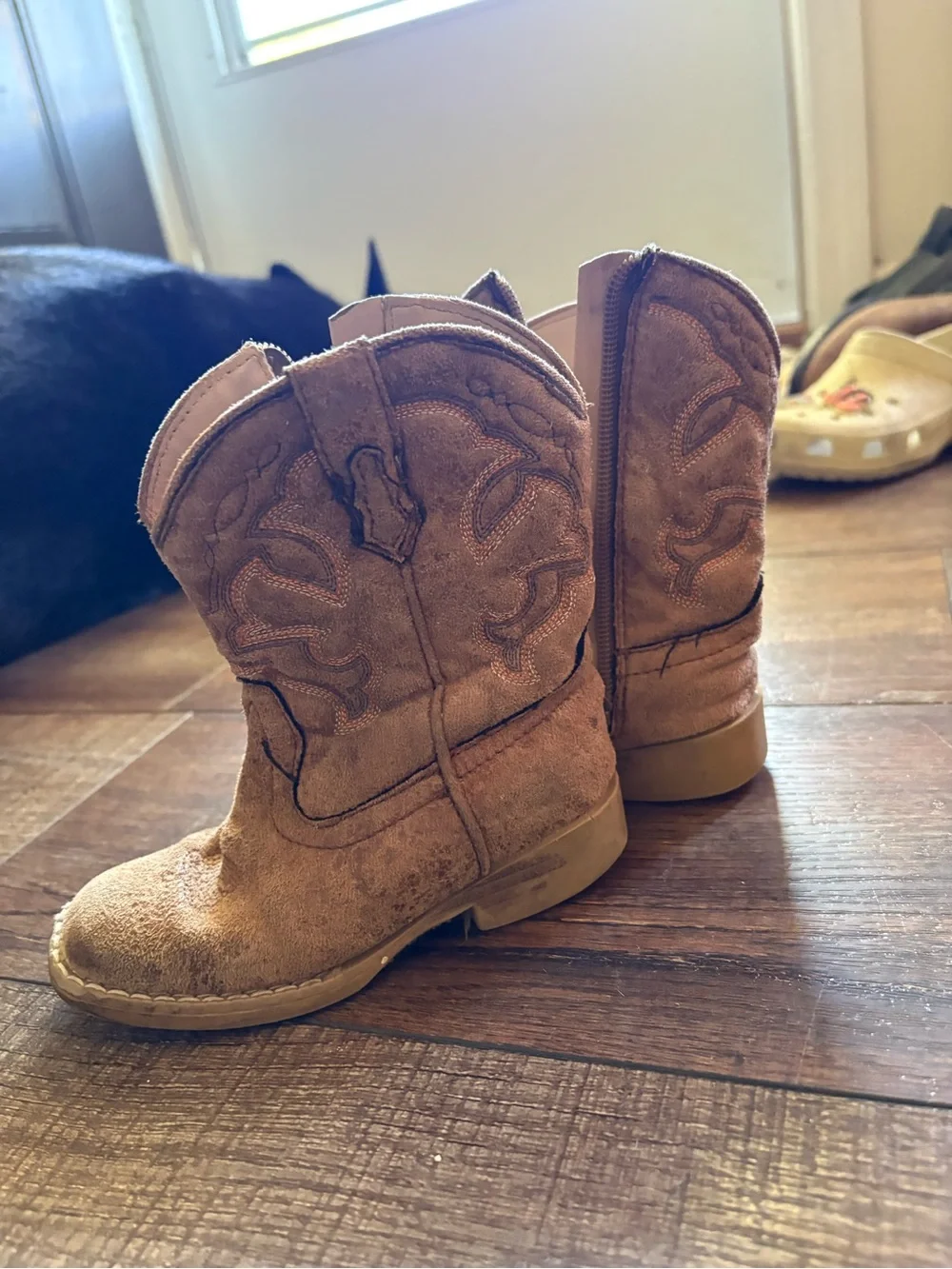 Kids Suede Western Boots - Tan